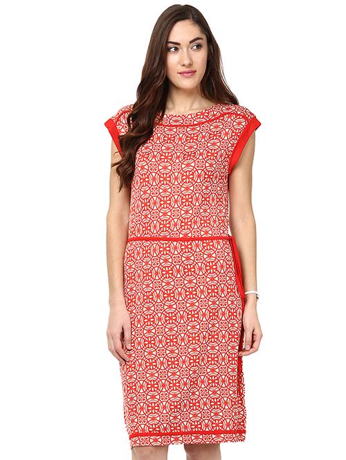 cap sleeved printed dress - 15521442 - Very Small Image - 1