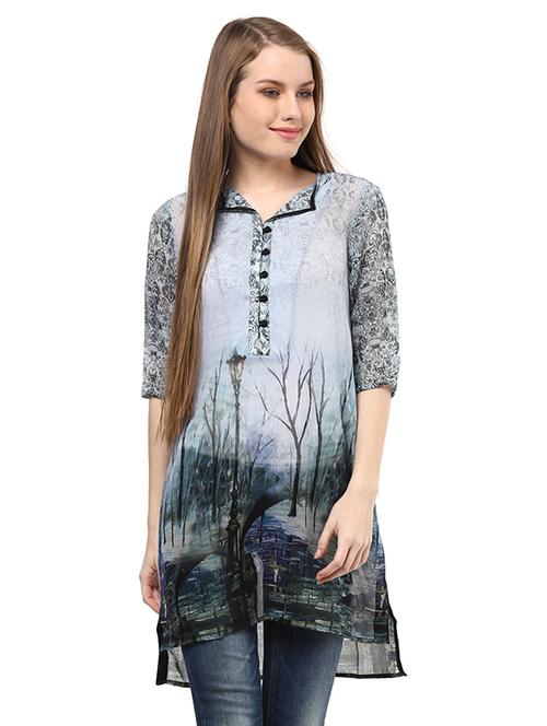 button detailed printed tunic - 15521485 - Very Small Image - 1