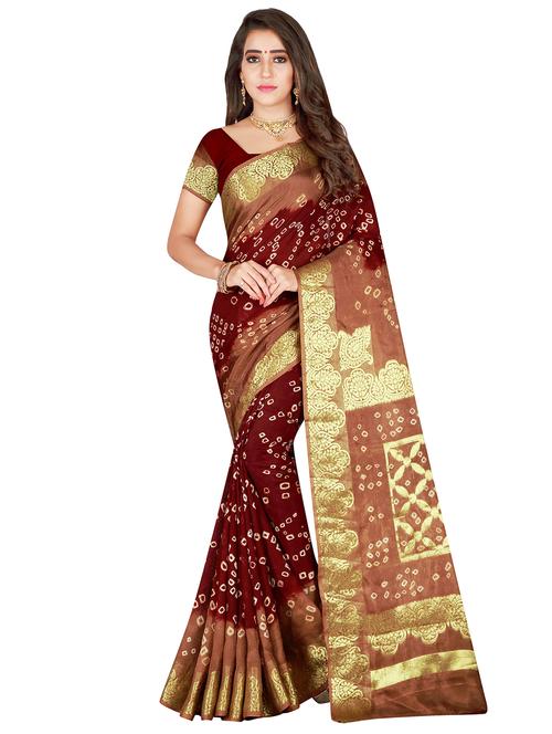 tonal shades zari bandhani saree with blouse - 15521917 - Very Small Image - 1