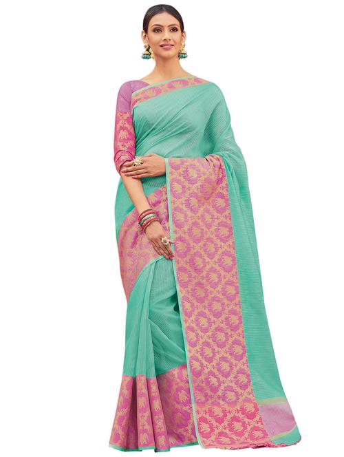 jacquard bordered printed saree with blouse - 15522072 - Very Small Image - 1
