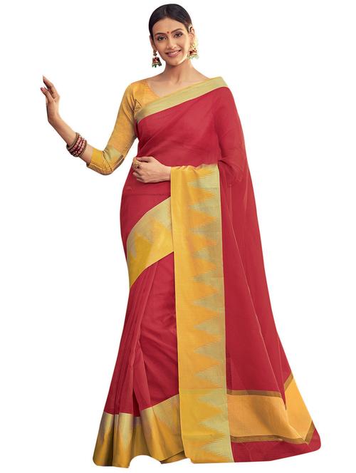 zari temple bordered saree with blouse - 15522073 - Very Small Image - 1