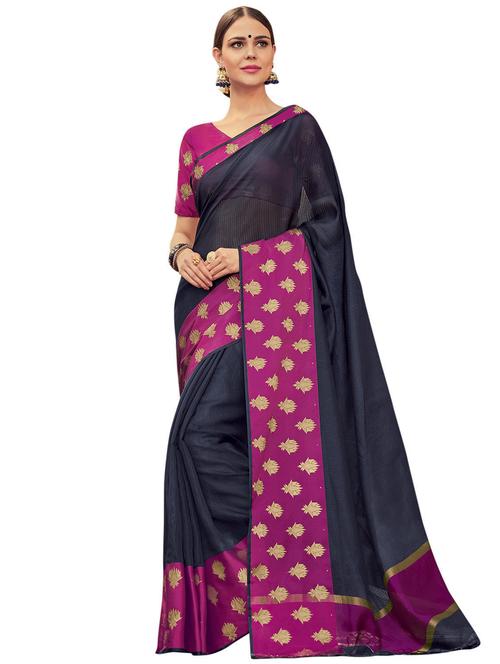 zari floral bordered saree with blouse - 15522074 - Very Small Image - 1