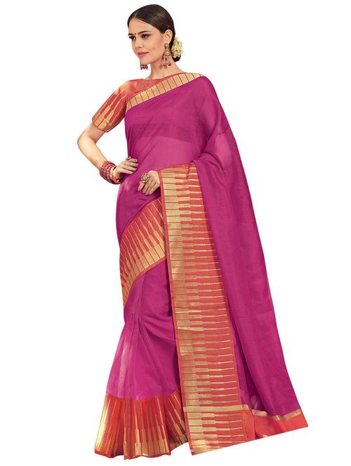 zari temple bordered saree with blouse - 15522076 - Very Small Image - 1