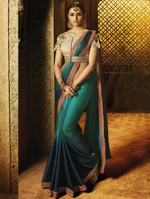 zari lace embroidered saree with blouse - 15522135 - Very Small Image - 1