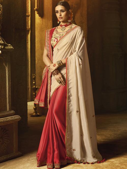 zari embroidered half and half saree with blouse - 15522137 - Very Small Image - 1