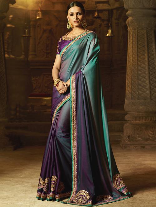 zari embroidered bordred saree with blouse - 15522138 - Very Small Image - 1