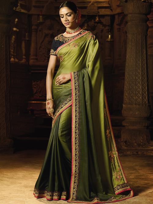 forest green zari bordred saree with blouse - 15522139 - Very Small Image - 1