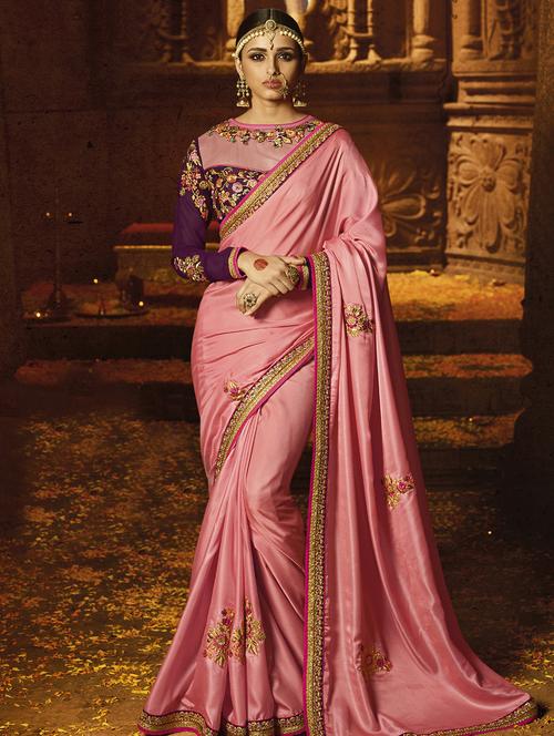 zari embroidered saree with blouse - 15522148 - Very Small Image - 1