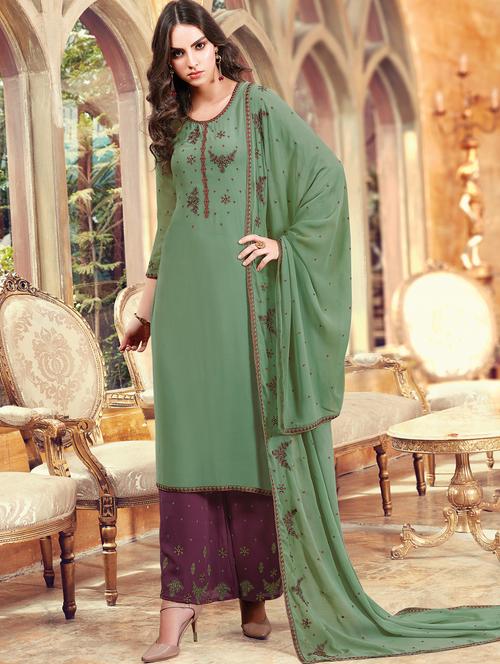 embroidered semi-stitched palazzo suit - 15522210 - Very Small Image - 1