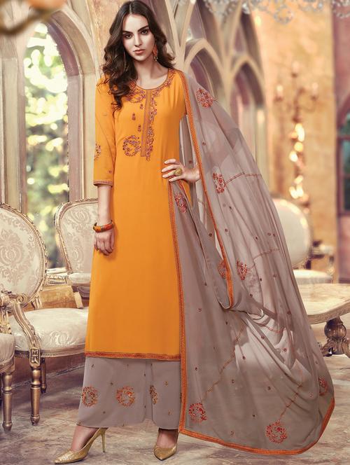 embroidered semi-stitched palazzo suit - 15522211 - Very Small Image - 1