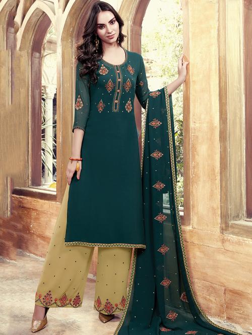 embroidered semi-stitched palazzo suit - 15522214 - Very Small Image - 1
