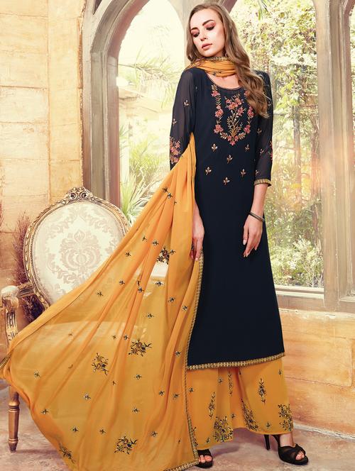 embroidered semi-stitched palazzo suit - 15522216 - Very Small Image - 1