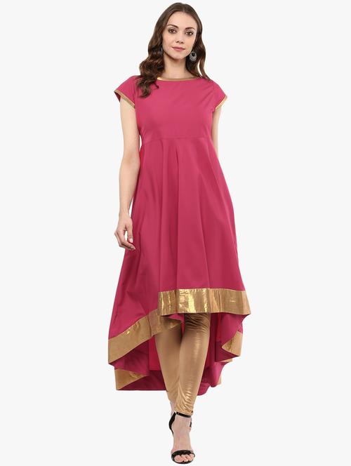antique rose high-low hem detaling kurta - 15523803 - Very Small Image - 1