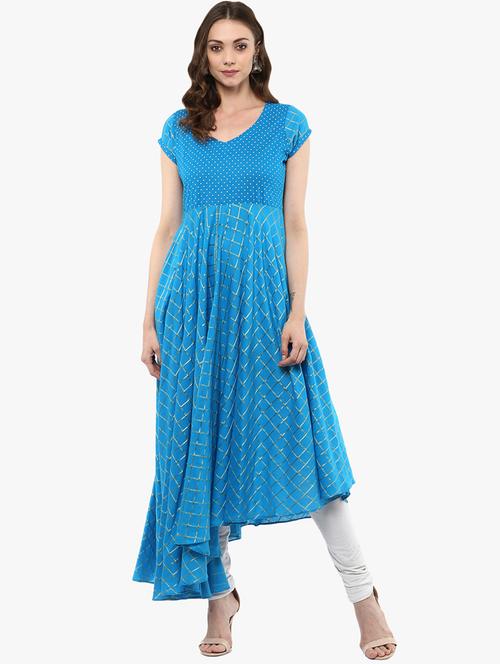 blue asymmetric checkered kurta - 15523813 - Very Small Image - 1
