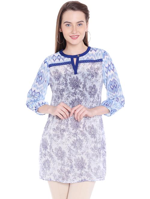 blue synthetic straight kurti - 15524302 - Very Small Image - 1