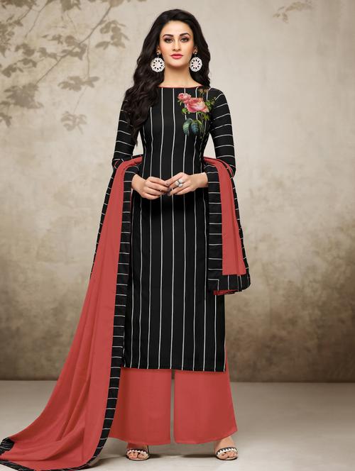 stripe & floral printed palazzo suit set - 15524536 - Very Small Image - 1