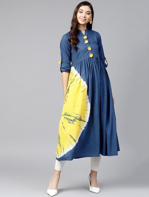 shibori print flared kurta with tassels - 15524560 - Very Small Image - 1