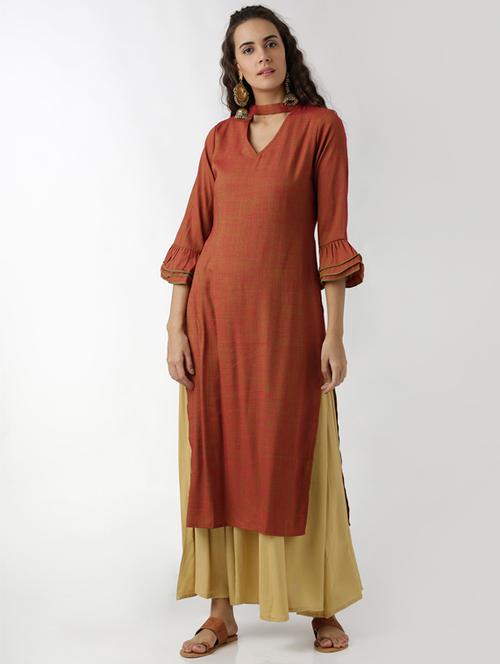 chocker neck bell sleeves kurta - 15524585 - Very Small Image - 1