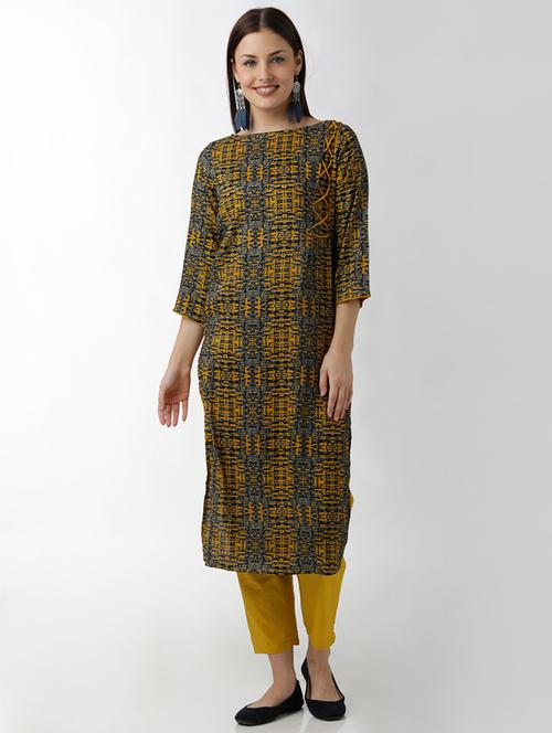 criss-cross printed straight kurta - 15524589 - Very Small Image - 1