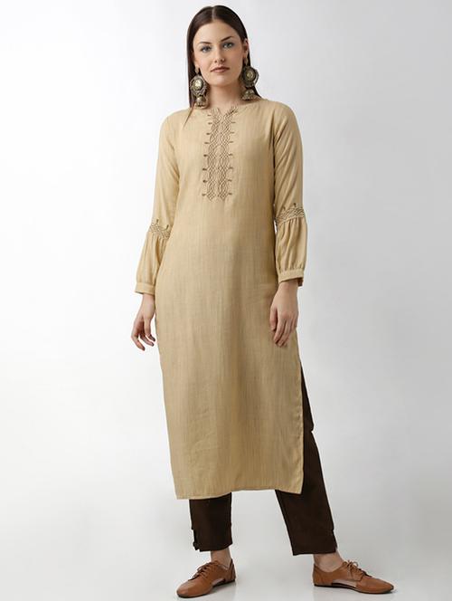 beige lantern sleeves straight kurta - 15524615 - Very Small Image - 1