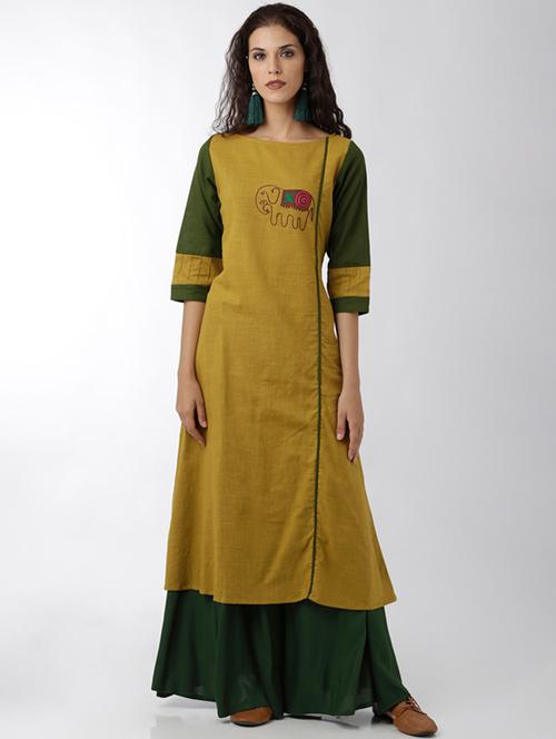 camel a-line embroidered kurta - 15524618 - Very Small Image - 1