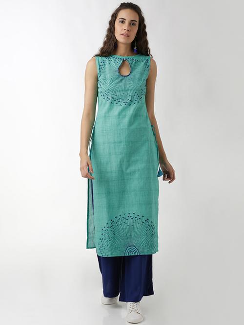 teal embroidered straight kurta - 15524624 - Very Small Image - 1