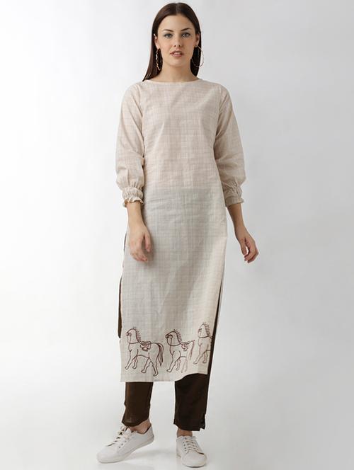 light grey embroidered kurta - 15524625 - Very Small Image - 1