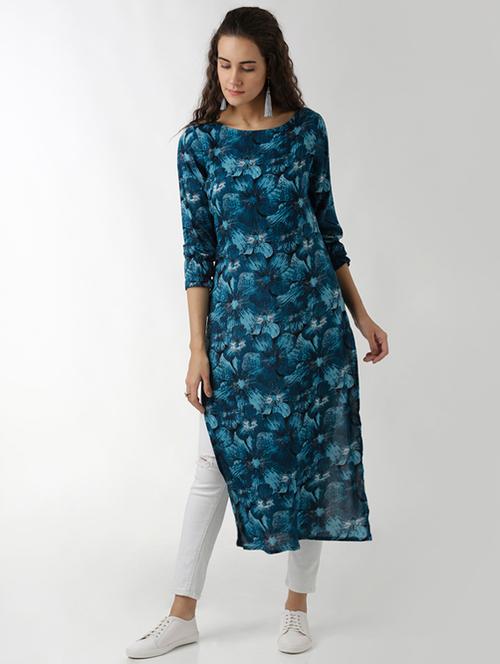 teal straight printed kurta - 15524683 - Very Small Image - 1