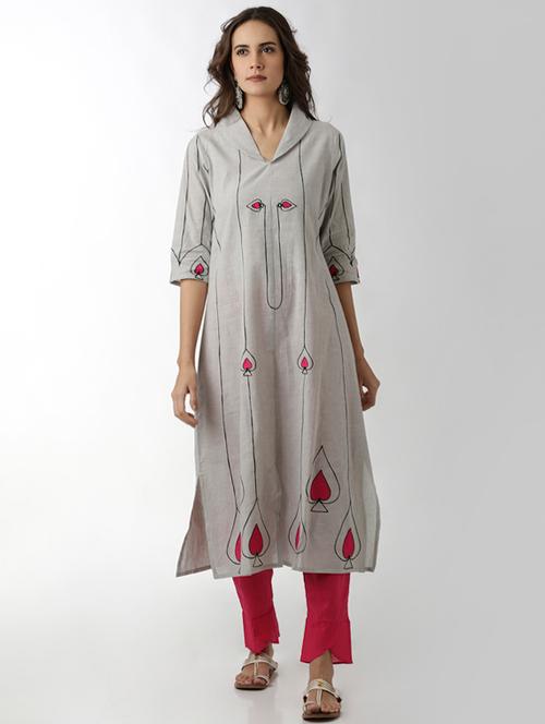 shawl collar a line embroidered kurta - 15524727 - Very Small Image - 1