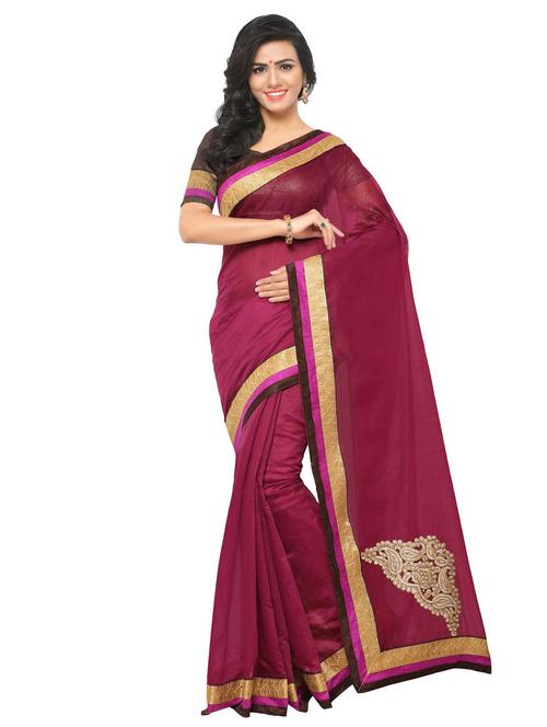 zari border chanderi saree with blouse - 15525420 - Very Small Image - 1