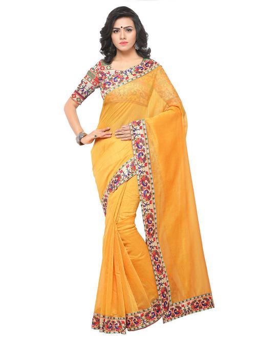 contrast border chanderi saree with blouse - 15525425 - Very Small Image - 1
