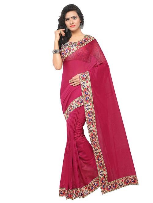 contrast border chanderi saree with blouse - 15525426 - Very Small Image - 1