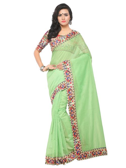 contrast border chanderi saree with blouse - 15525428 - Very Small Image - 1