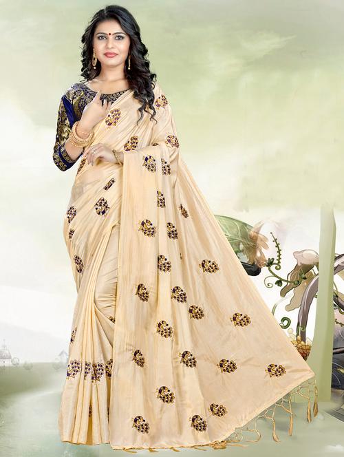 conversational embroidered beige saree with blouse - 15525444 - Very Small Image - 1