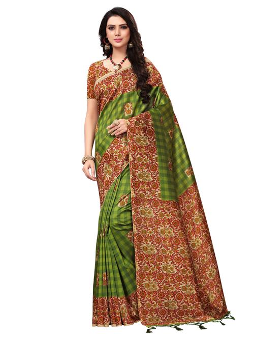 chequered mysore silk saree with blouse - 15525471 - Very Small Image - 1