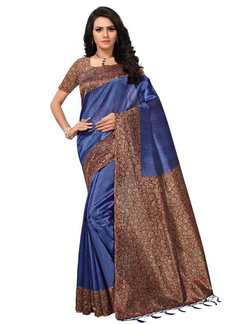 contrast border mysore silk saree with blouse - 15525500 - Very Small Image - 1