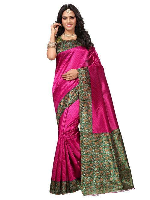 contrast border mysore silk saree with blouse - 15525514 - Very Small Image - 1