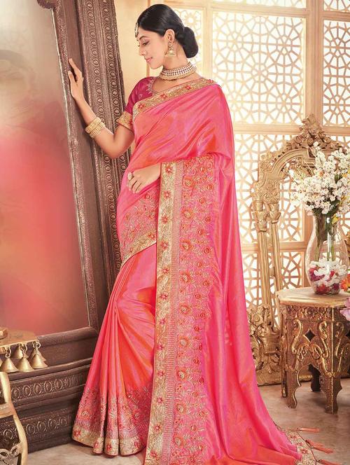 zari floral bordered saree with blouse - 15525869 - Very Small Image - 1