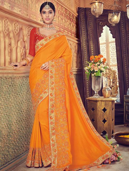 zari floral bordered saree with blouse - 15525871 - Very Small Image - 1