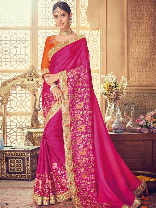zari floral bordered saree with blouse - 15525873 - Very Small Image - 1