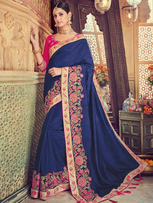 zari floral bordered saree with blouse - 15525874 - Very Small Image - 1
