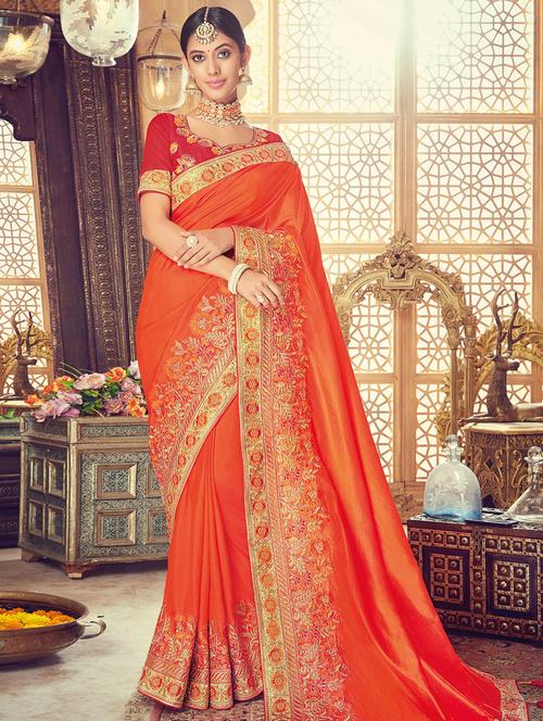 zari floral bordered saree with blouse - 15525875 - Very Small Image - 1