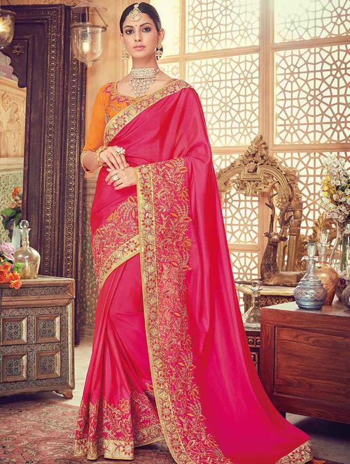 zari floral bordered saree with blouse - 15525876 - Very Small Image - 1