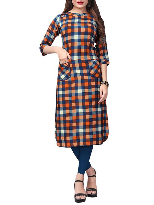 checkered straight kurta with pockets - 15525911 - Very Small Image - 1