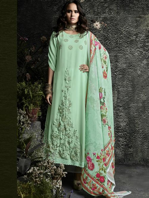 tone-on-tone embroidered long suit set - 15526261 - Very Small Image - 1
