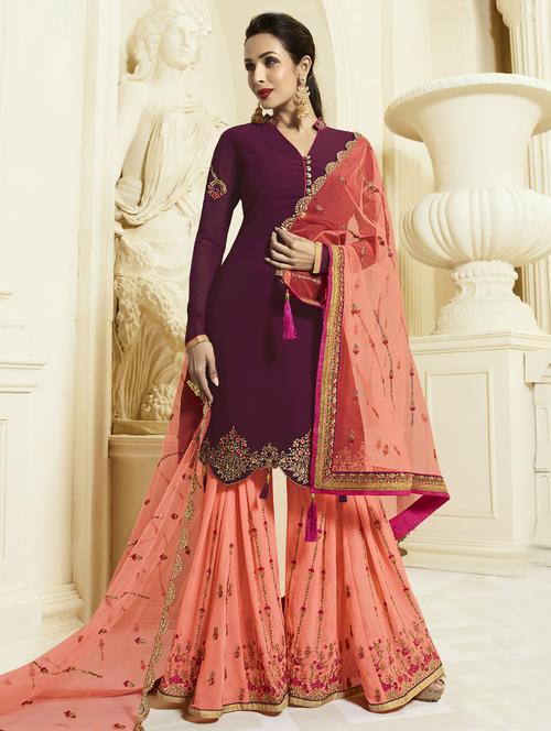 embroidered with tassels sharara suit set - 15526268 - Very Small Image - 1