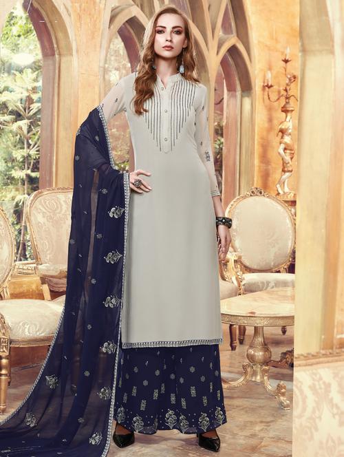 embroidered semi-stitched palazzo suit - 15526273 - Very Small Image - 1