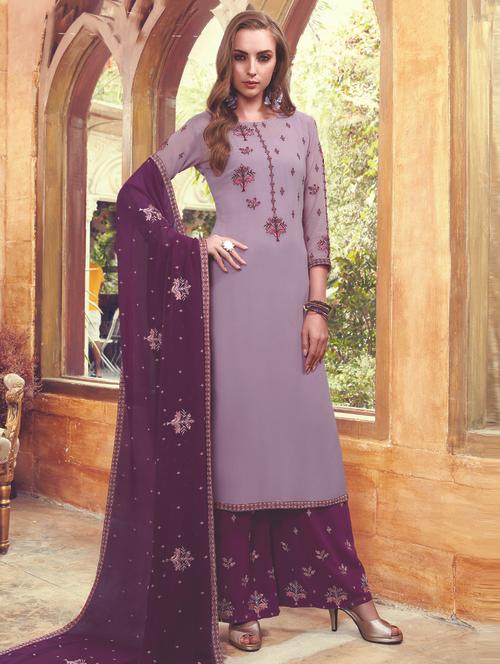 embroidered semi-stitched palazzo suit - 15526276 - Very Small Image - 1
