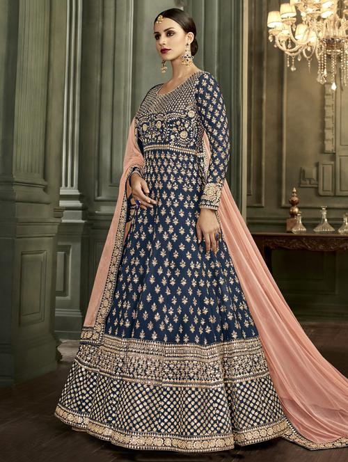 embroidered semi-stitched anarkali suit - 15526279 - Very Small Image - 1