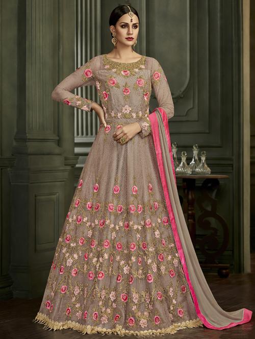 floral embroidery with sequine anarkali suit - 15526280 - Very Small Image - 1